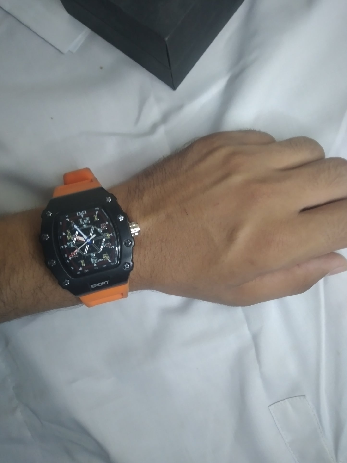 Richard Sport Tonneau Skeleton Watch - Orange Silicone Strap