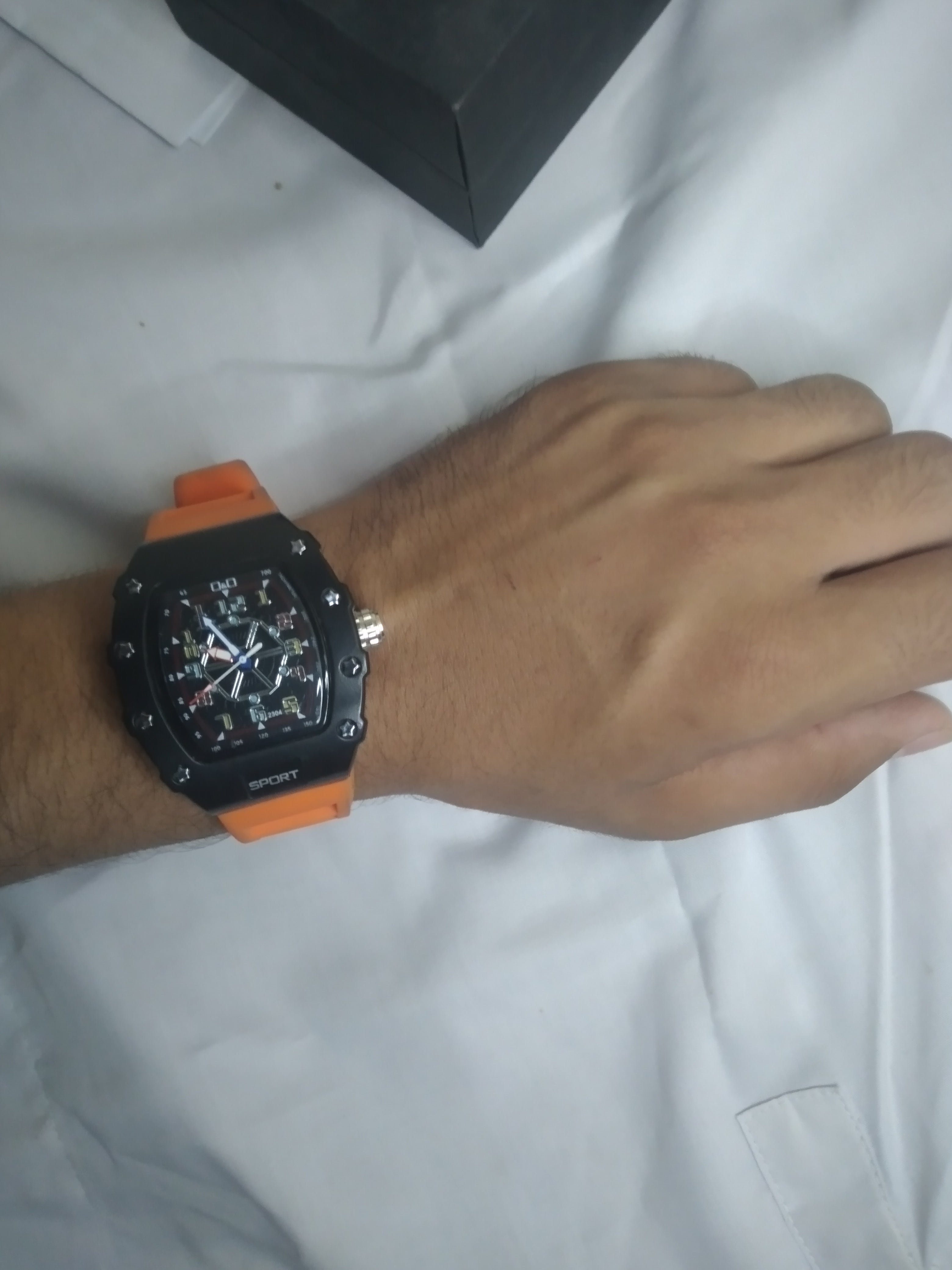 Richard Sport Tonneau Skeleton Watch - Orange Silicone Strap