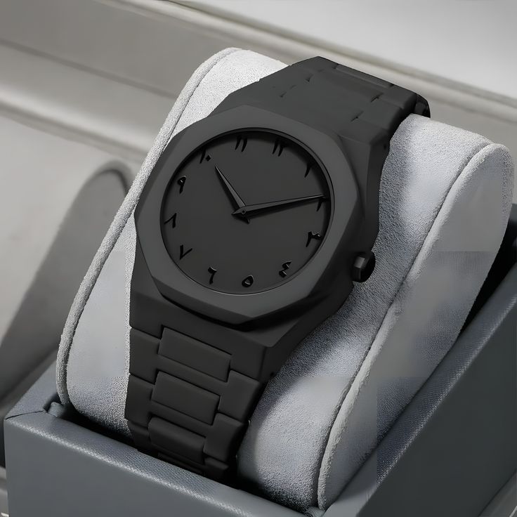 Octagon Arabic Numeral Matte Black Watch - Minimal Luxury Quartz Watch for Men
