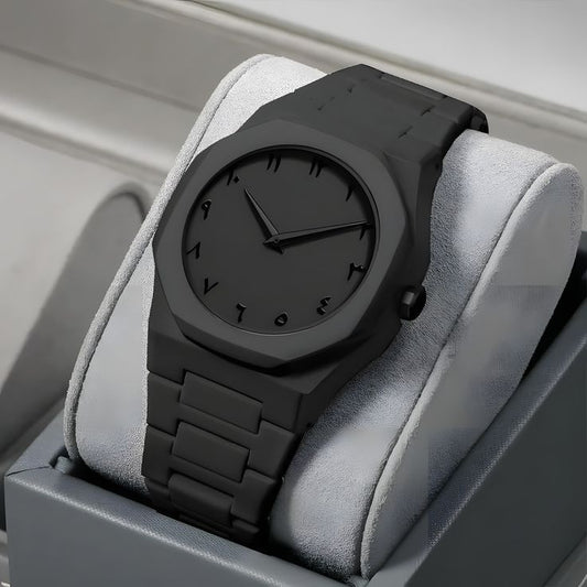 Octagon Arabic Numeral Matte Black Watch - Minimal Luxury Quartz Watch for Men