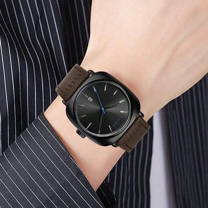 TOMI Dry Battery Powered Calendar Leather Strap Watch