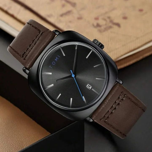 TOMI Dry Battery Powered Calendar Leather Strap Watch
