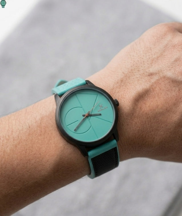 Xenlex brand analog watch green dial and matching leather