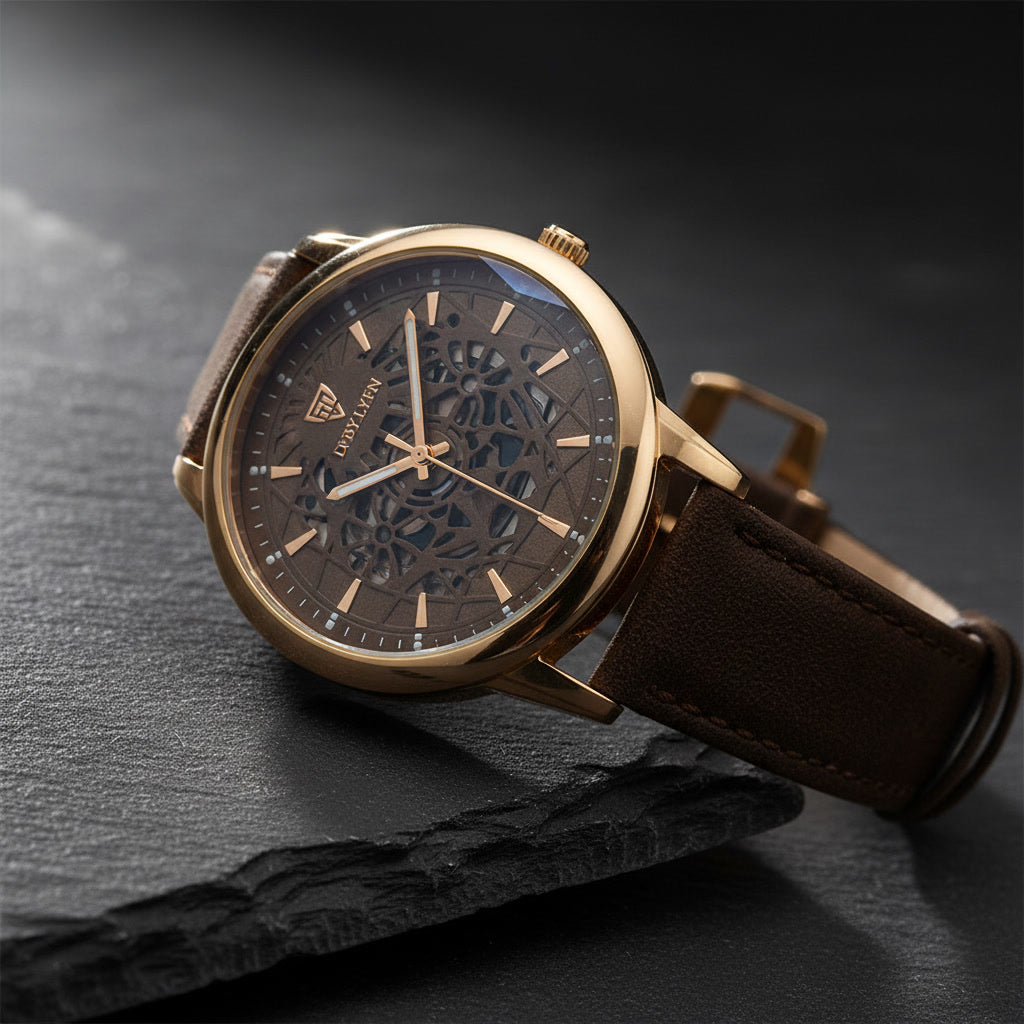 The WINNER Apex Skeleton – Rose Gold & Espresso Leather