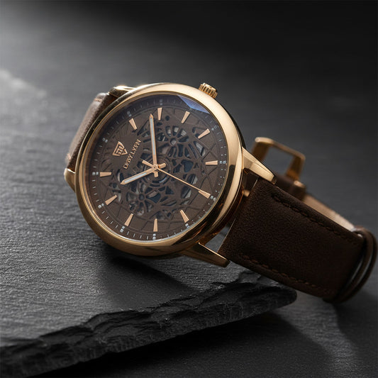 The WINNER Apex Skeleton – Rose Gold & Espresso Leather