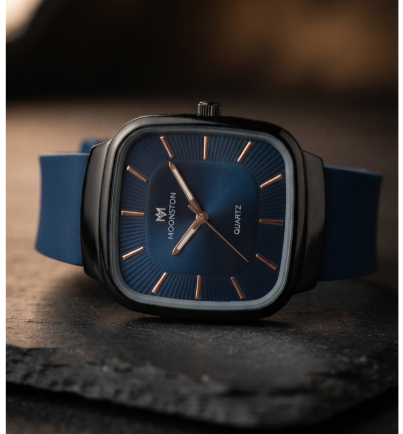 Moonston Cobalt Sunburst Dial Square Analog Wristwatch